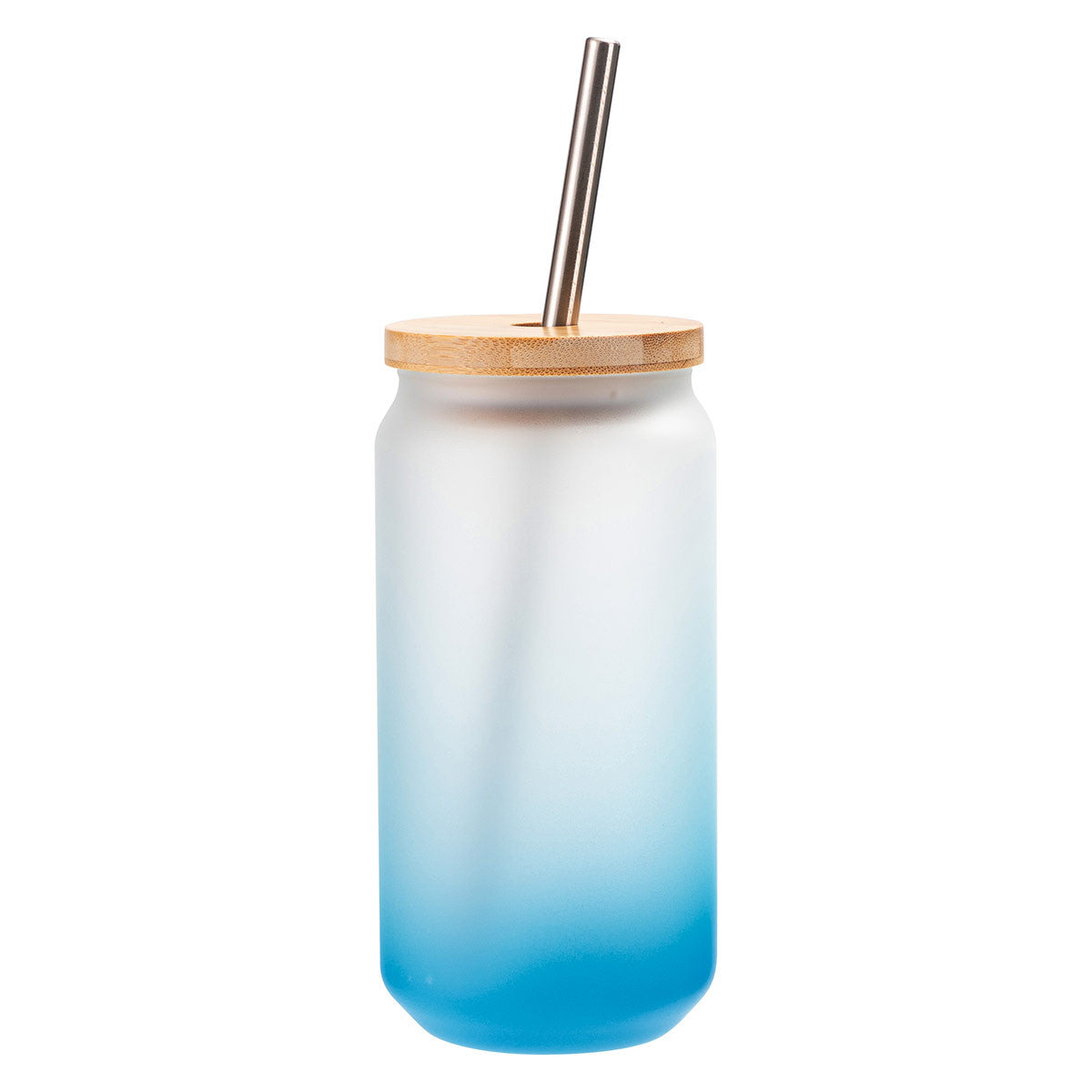 Glasbecher mit Bambusdeckel und Trinkhalm