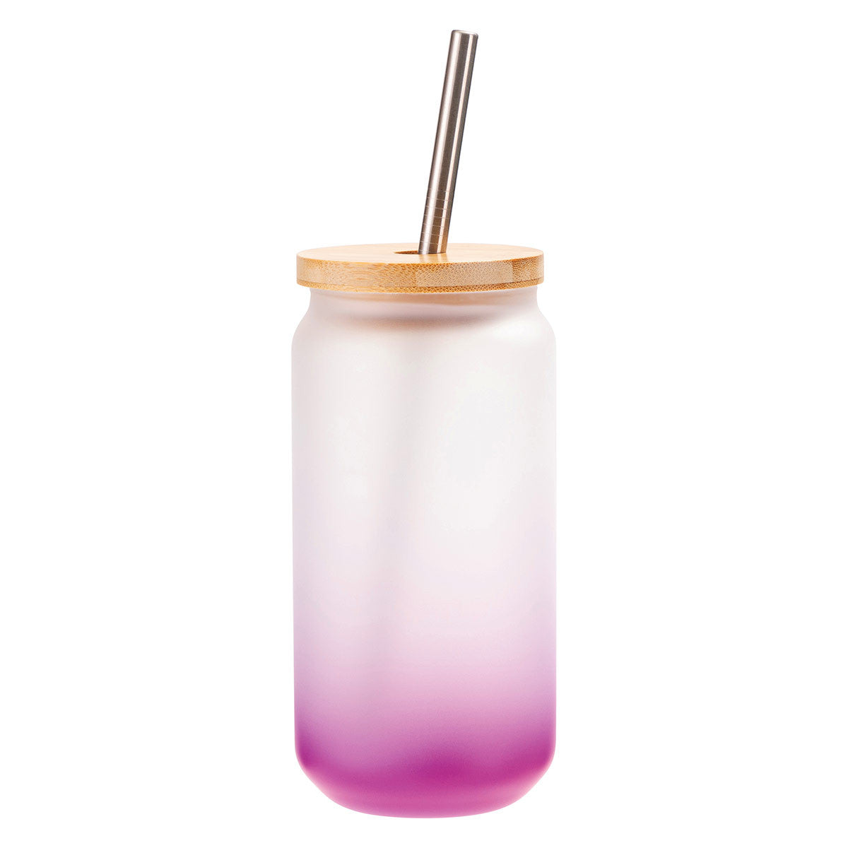 Glasbecher mit Bambusdeckel und Trinkhalm